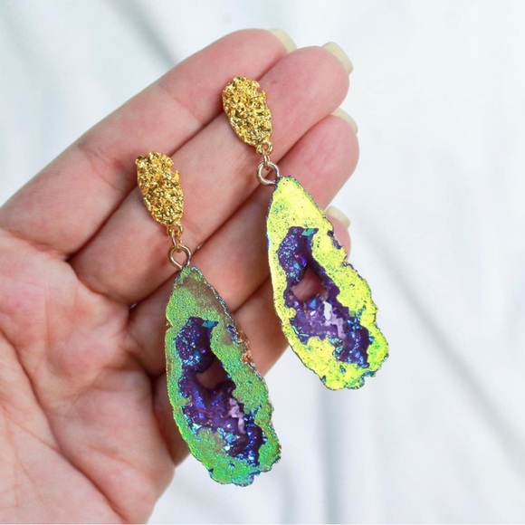 Van Gogh Style Abstract Painting Earrings- 2025 Trend (Simulated Natural Stone) - Picture 7 of 11